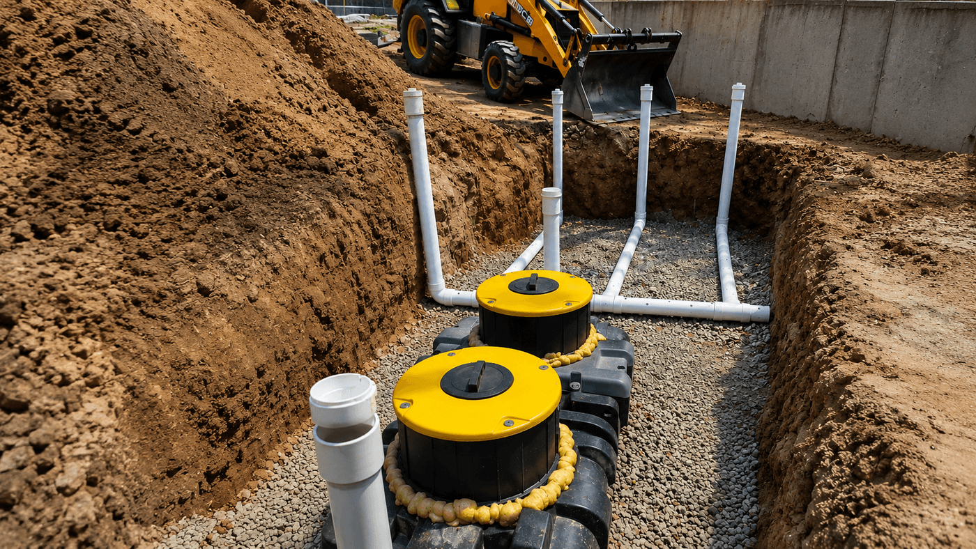 PlumWiz septic tank installation in progress